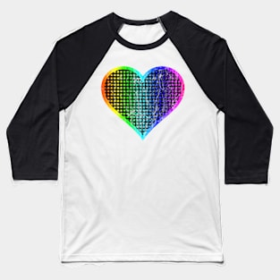 Distressed Rainbow and Black Gingham Heart Baseball T-Shirt